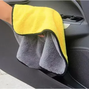 Lap Microfiber Kuning & Abu Tebal Premium 30 x 30 cm Bahan Microfiber Sangat Tebal Berpori-pori Rapat Mudah Menyerap Air Cocok untuk Membersihkan Mobil Dashboard