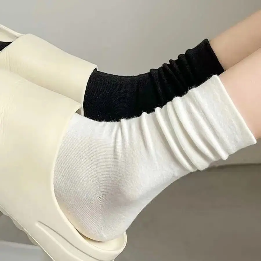 SET 10 đôi tất nữ trơn thời trang hàn quốc tất cổ cao Cao Cấp phong cách basic tất trắng cao cổ