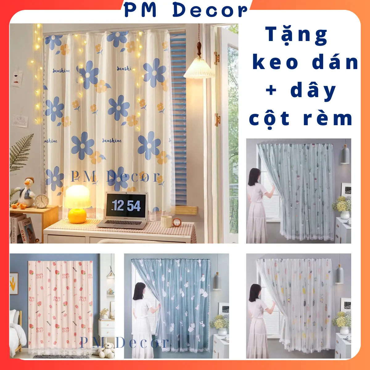 Rèm Cửa Dán Tường PM DECOR Chống Nắng, Dán Trang Trí Cửa Sổ, Dễ Dàng Lắp Đặt Không Khoan Tường, Đa Dạng Màu Sắc, Kích Cỡ 1m/1m2/1m5/1m8/2m