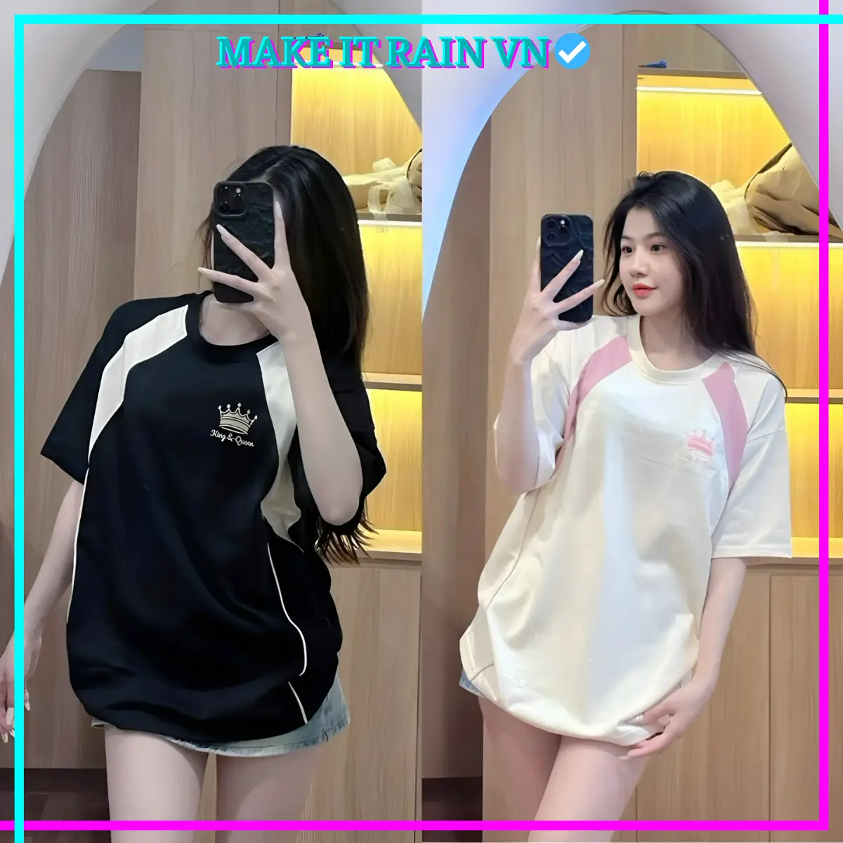 [MUA 3 GlẢM 12K, 2 GlẢM 6K KÈM QUÀ] Áo Thun Nam Nữ VƯƠNG MIỆN THÊU Make It Rain, Áo Phông Unisex Form Rộng Cổ Tròn Top Nữ
