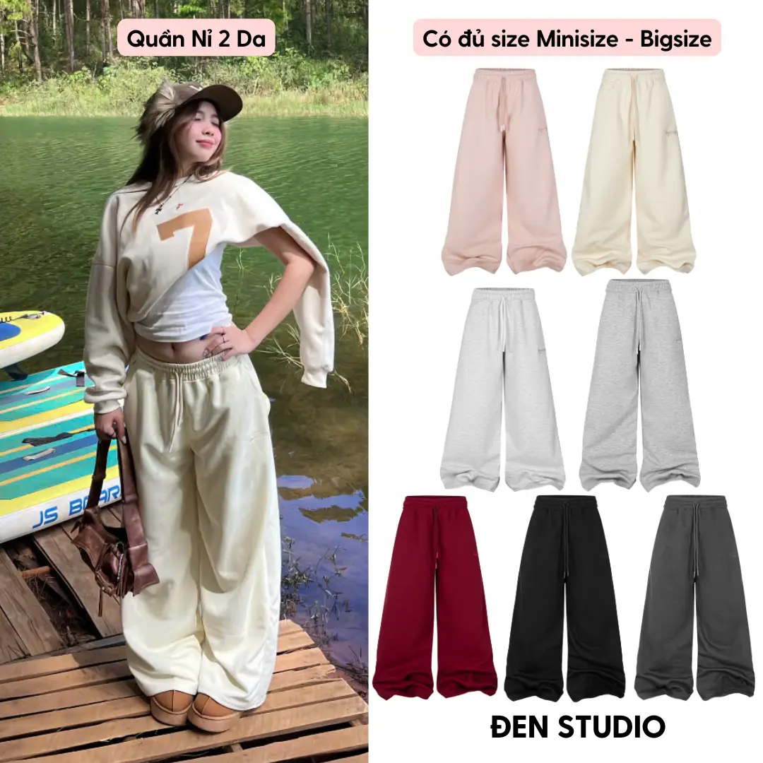 (NI2DA) QUẦN NỈ 2 DA FORM RỘNG 350GSM ĐEN STUDIO Women Nữ Women - 1