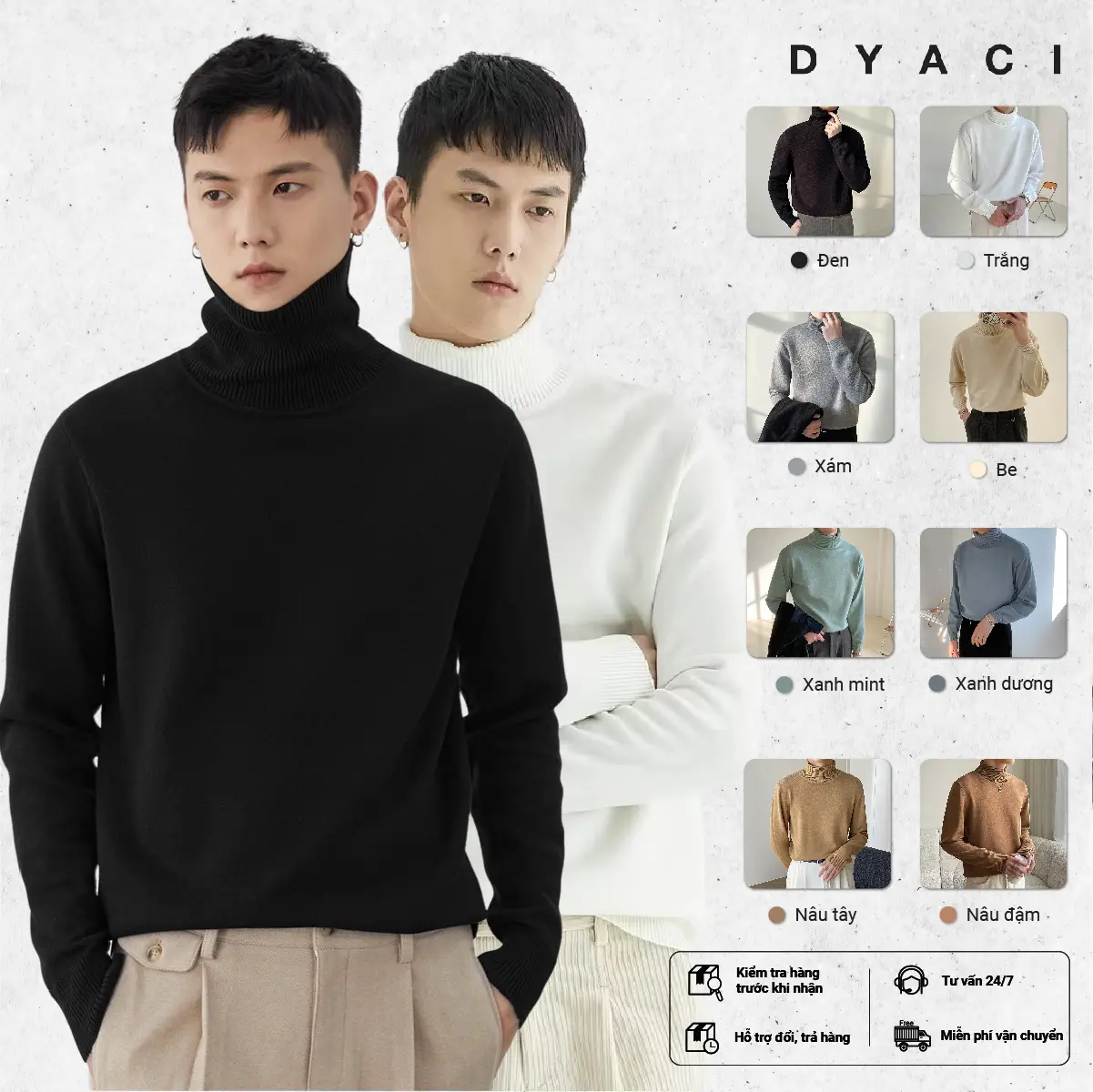 Áo Len Nam Nữ Cổ Lọ Quảng Châu Dài Tay Chất Len Viscose Dày Dặn Mềm Mịn Cực Ấm Phong Cách Hàn Quốc Nhiều Màu DYACI AL83