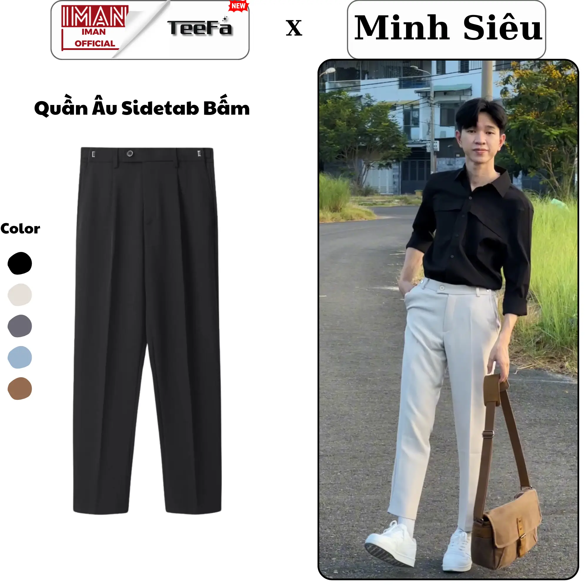[DEAL ĐỘC QUYỀN] Quần âu nam Sidetab bấm chỉnh cạp, Quần tây Hàn Quốc form baggy học sinh, sinh viên Menswear Kem Pants sidetab Size 27-34 quanaunam quanauhocsinh - 1