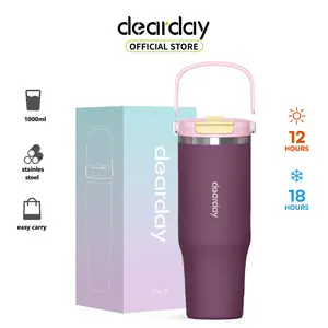 Dearday Tumbler Portable Stainless 1000 ML Thermos Cup Vacuum Insulated Purple