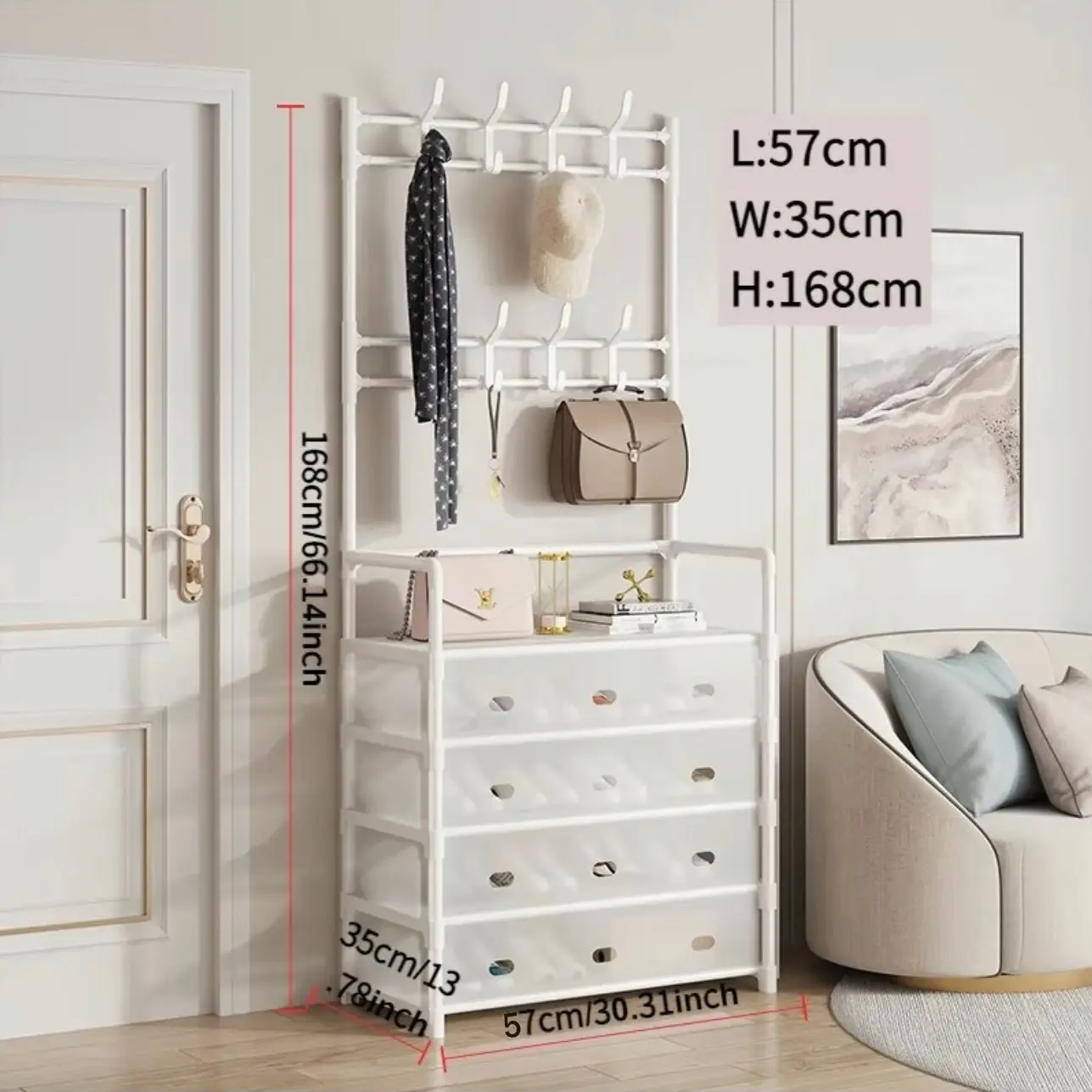 Kệ để giày dép 5 Tầng Chống Bụi, thiết kế treo đồ đa năng lắp ghép 5 tầng tặng kèm 8 móc treo, chất liệu thép chịu lực tốt keg i kệ  danang Kitchen Kitchen Kitchen