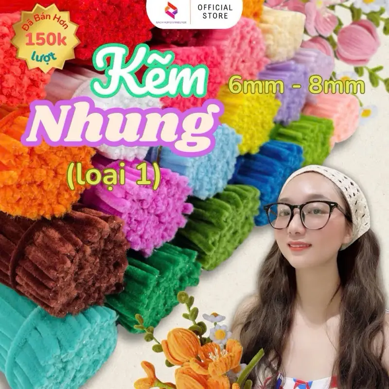 Kẽm nhung loại 1 dày mịn 8mm mật độ lông dày mịn làm hoa Hanmade Diy - 1