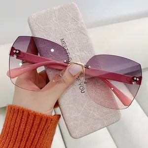 ST Kacamata Hitam Tanpa Bingkai Bentuk Kotak Persegi Desain Mewah Untuk Pria Wanita Sunglass Anti UV Import Murah K7 16050