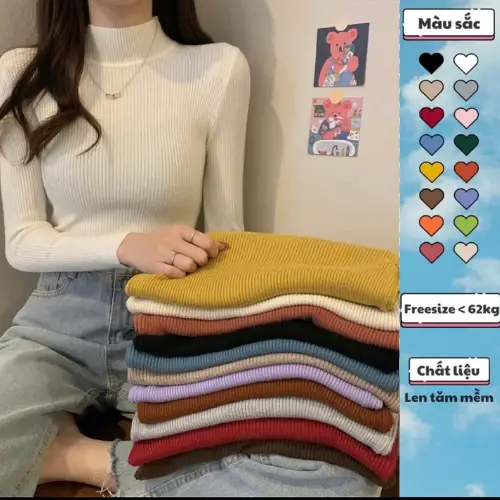 Áo Len Tăm Cổ Bèo và Cổ lọ  3P-7P Giữ Nhiệt Cho Nữ , Áo Len Tăm Giữ Nhiệt nữ 14 Màu Cao Cấp Top Trắng Women Bơ