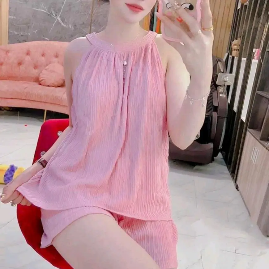 đồ bộ quần đùi  không túi  xốp Nhật cổ yếm   fom to 40_65  kg Women - 1