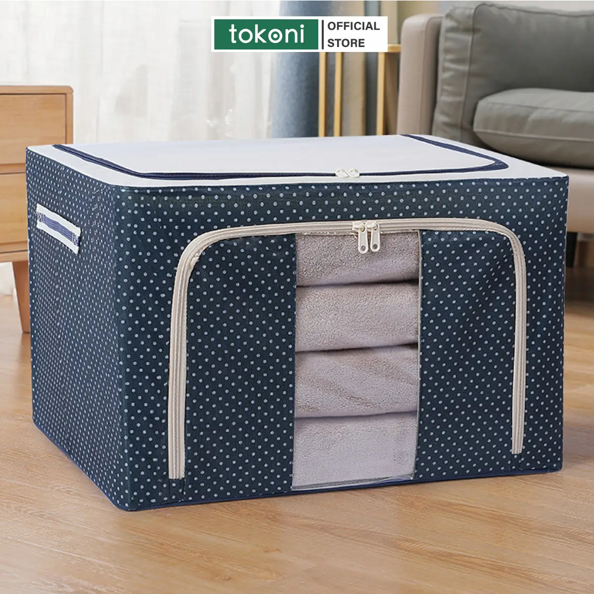 Hộp vải đựng quần áo chăn màn khung thép - Túi vải đựng đồ đa năng gấp gọn, xếp chồng, Giỏ bảo quản quần áo Có khóa kéo Có thể gập lại - 1