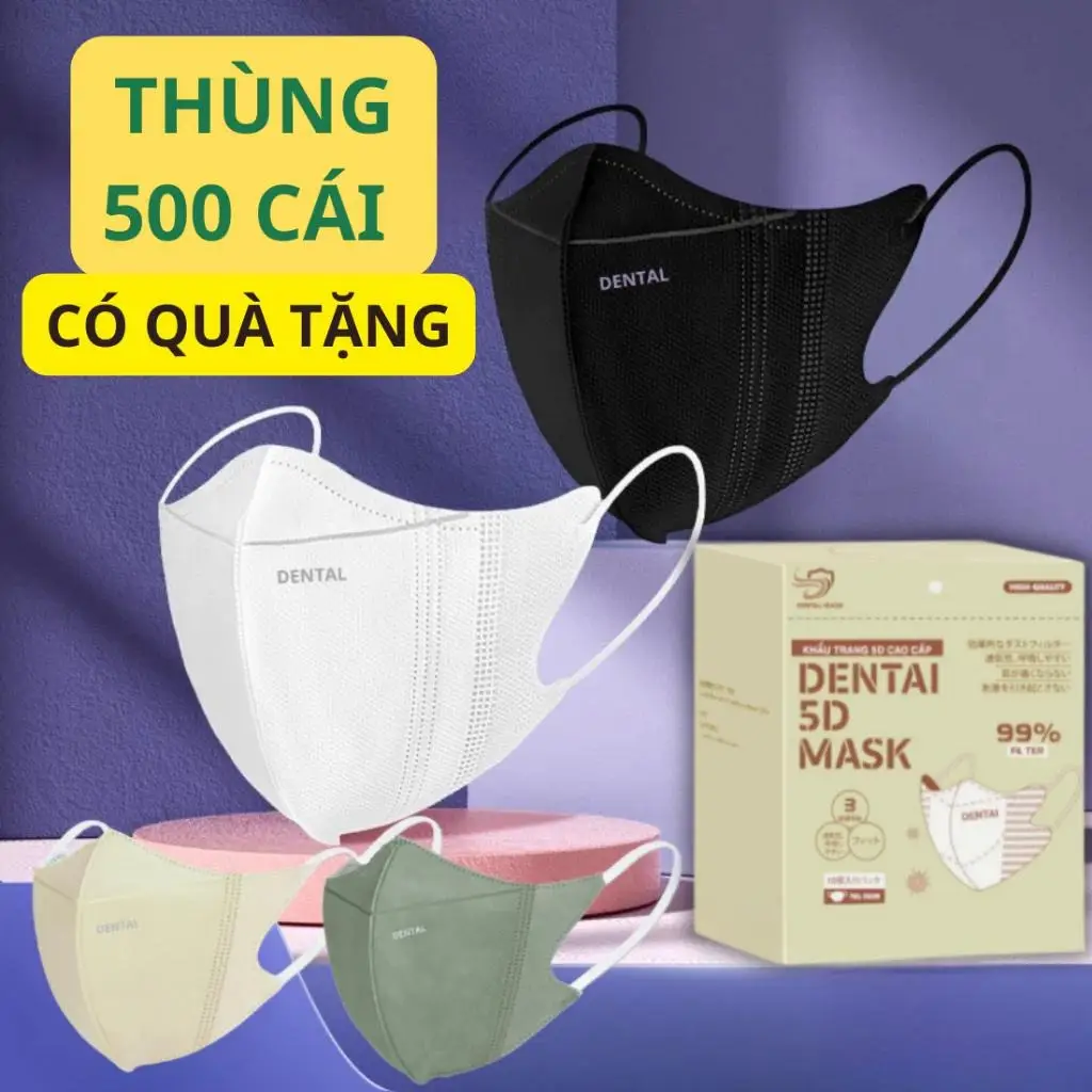 Thùng 500-300-200 chiếc khẩu trang 5D người lớn DENTAL MASK chính hãng cao cấp dày dặn chống tia UV