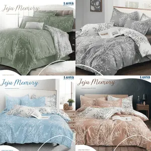Set Sprei Karet Jeju Bahan Katun Dispers Size King Queen Single Bantal Bed Busa Kasur