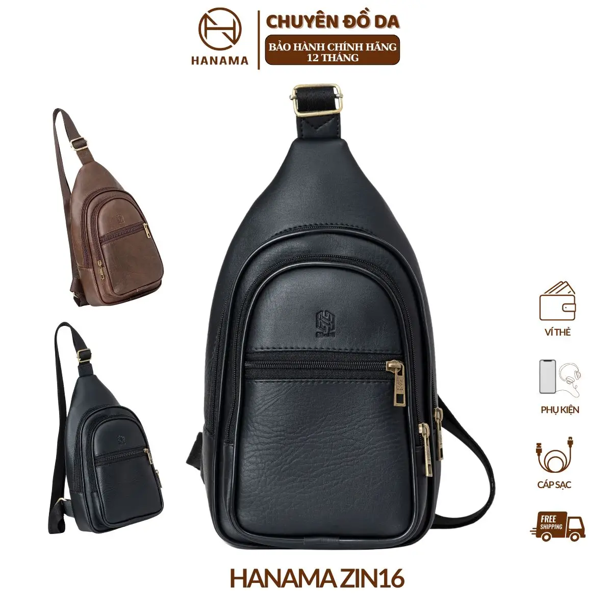 [DAILY_HANAMA]_Túi đeo chéo túi đeo bụng cao cấp HN Zin16 Bag Nam Da Túi Bao Tử