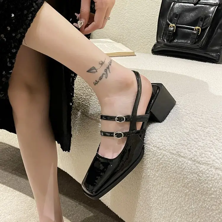 (Chuẩn size) Giày Slingback mũi vuông 2 quai ngang thời trang sang trọng thanh lịch, giày sandal gót vuông 4p mã V084 DéP Nữ