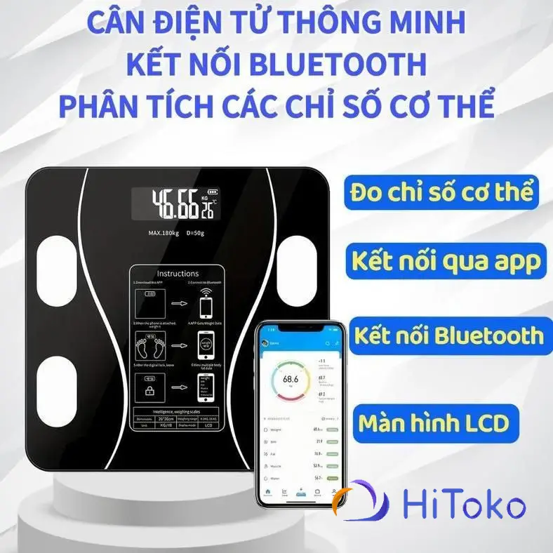 Cân điện tử 18 chỉ số kết nối bluetooth điện thoại, Cân Điện Tử Sạc USB Kết Nối Bluetooth Phân Tích Chỉ Số Cơ Thể Tặng kèm cáp sạc - 1