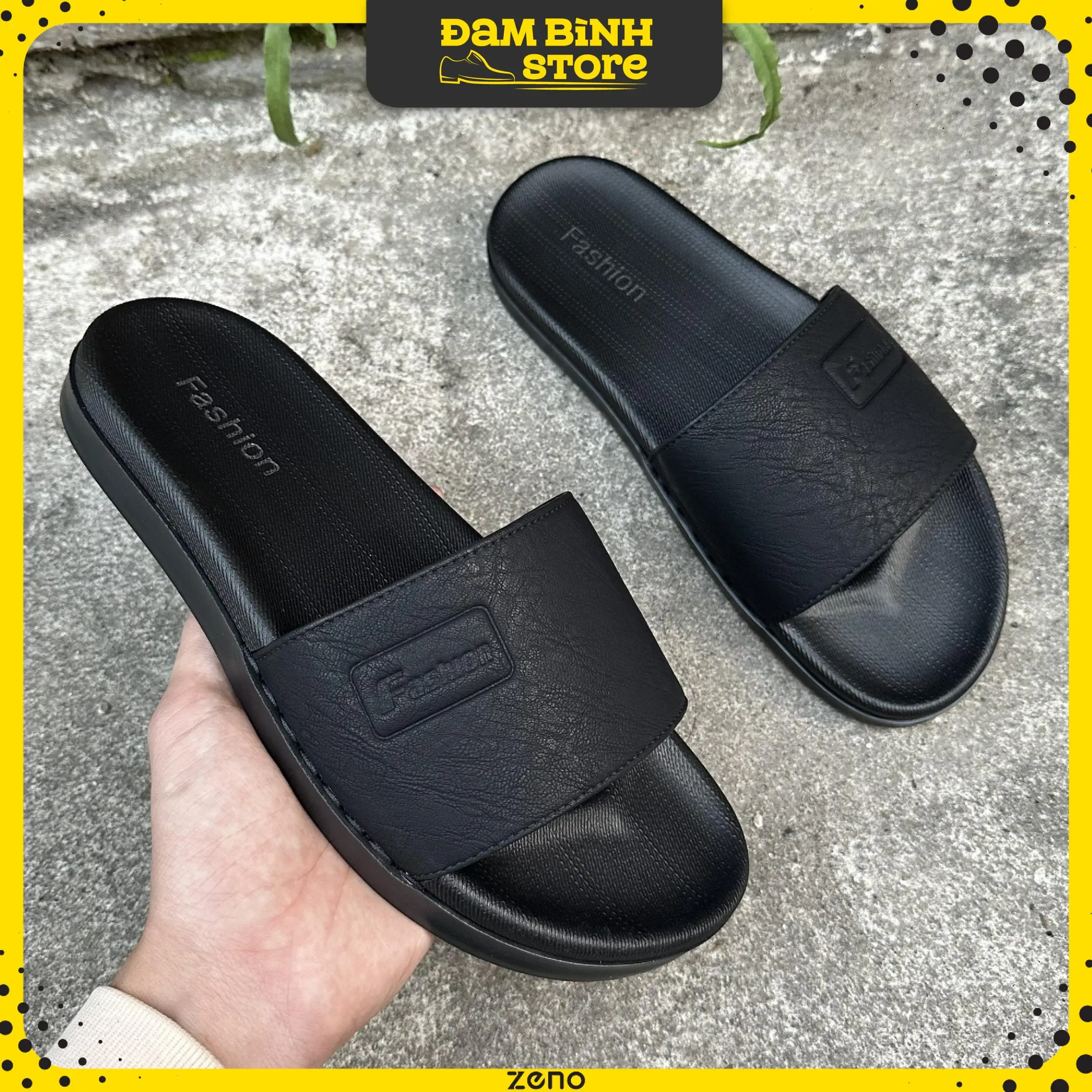 Dép quai da ngang nam logo in chìm Fashion Đam Bình Store,  Dép lê nam đế cao su 2 lớp, Dép nam màu đen phong cách đường phố ngoài trời tối giản Slipper Quai Ngang Đồng DéP