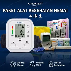 Paket Bundling 4 In 1! Tensimeter Digital / Easytouch Alat Tes Gula Darah, Kolesterol, Asam Urat 3 in 1 Multicheck Easy Touch GCU / Pengukur Tekanan Darah / Tensi Darah Tensimeter Digital / Blood Pressure Monitor / Paket Kesehatan Hemat