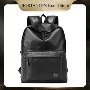 BOSTANTEN Ransel Kasual Kulit PU Warna Hitam Tas Sekolah Siswa Tas Kerja