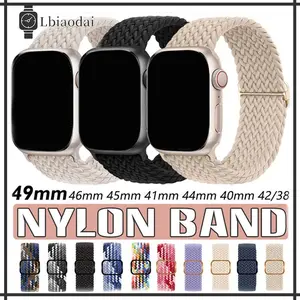 【Tali Jam】Tali Jam Tangan Elastic Nylon Strap For Apple Watch Ultra 2/Ultra 3 49mm iWatch Series 11 10 9 8 7 6 5 SE 2 3 41mm 45mm 46mm Braided Colorful Adjustable Belt Bracelet Metal Buckle Band 38mm 40mm 42mm 44mm Smartwatch Ultra 8 MAX T800 Ultra