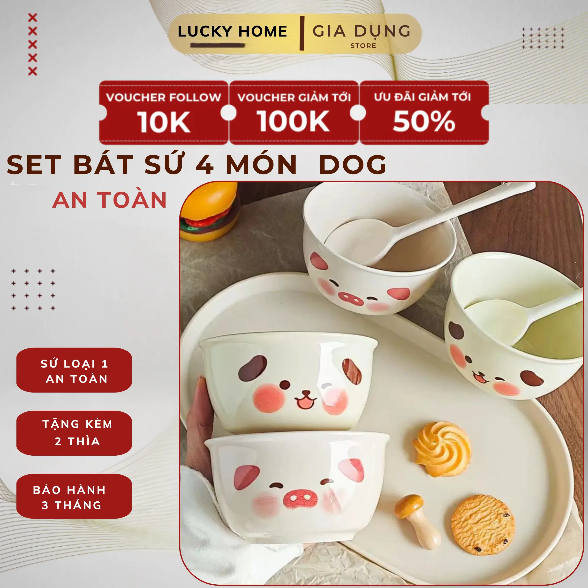 Set Bát Sứ Chuột Cabybara 4 Món, Set 2 Bát Ăn Cơm Bằng Sứ Hình Con Bò Sữa Cute ,Chén Ăn Cơm Hoạt Hình Dễ Thương Kèm 2 Thìa
