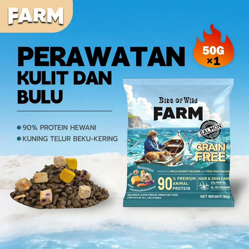 FARM - Bite of Wild Makanan Kucing Premium Untuk Perawatan Pencernaan Sensitif Kulit Dan Bulu Tinggi Protein 50gram
