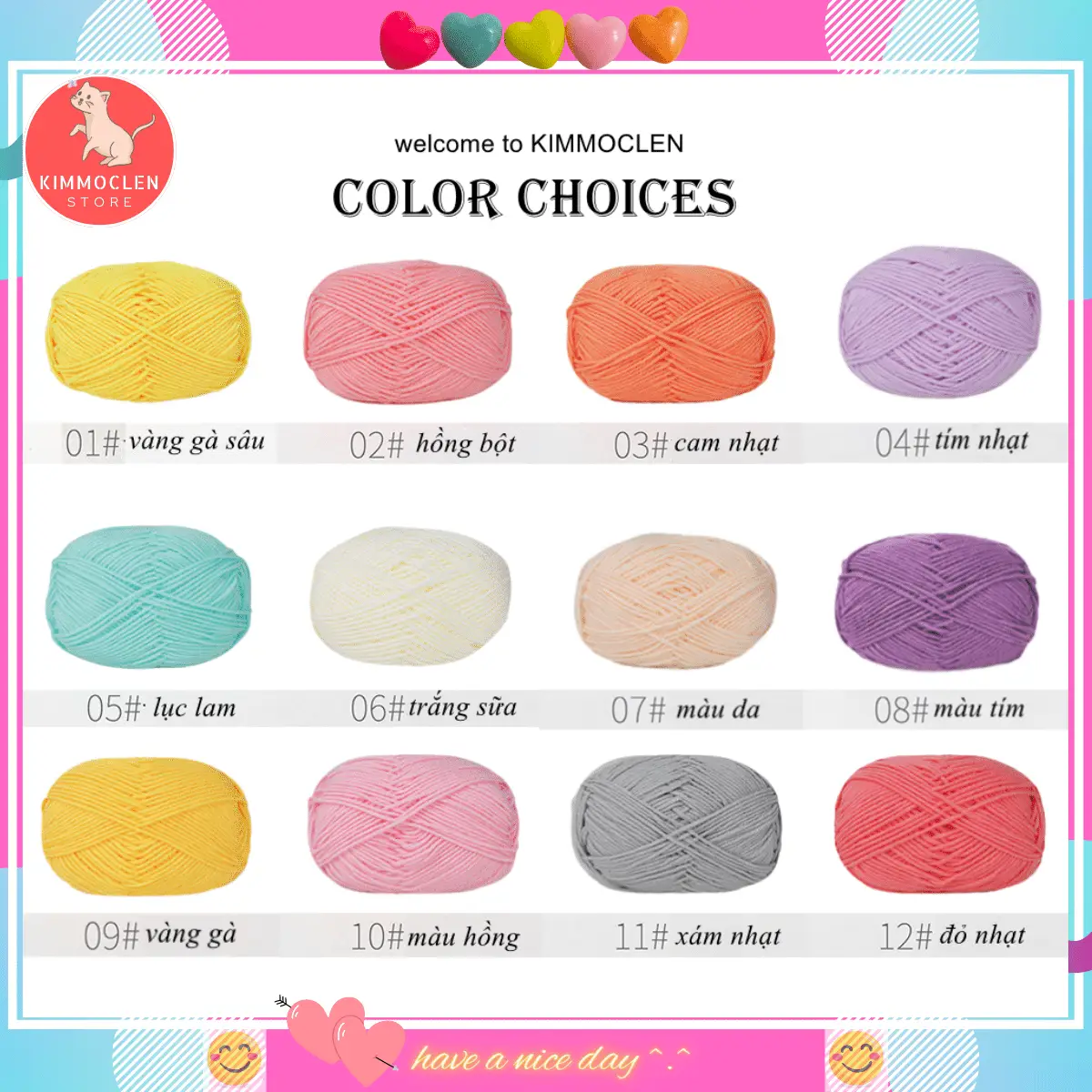 Len Milk Cotton 50gram (Mã 01-80) Cỡ Sợi 2mm Diy