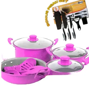 panci anti lengket lengakap untuk memasak +satu set pisau dapur lengkap
