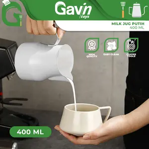 Milk Jug 400ml Jug Susu 400 ml Barista Tools Steam Jug Latte Art Teflon Putih