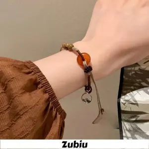 【Zubiu】Gelang Gesper Perdamaian Amber Gelang Tangan Tenun Tangan Wanita B832