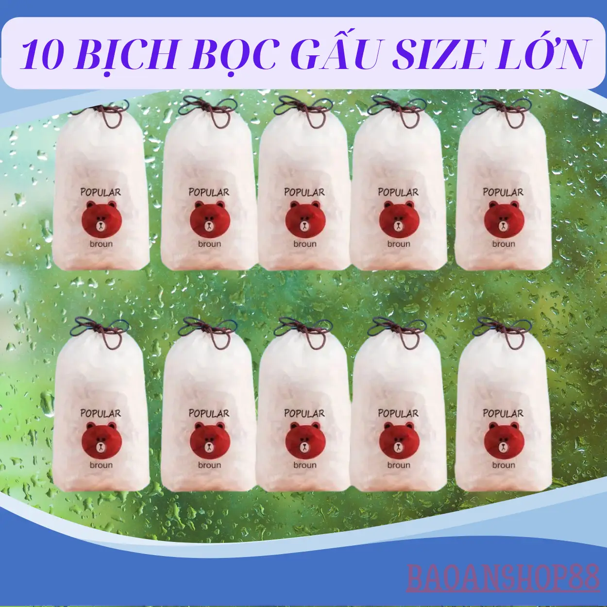 [Set 10 bịch] màng bọc thực phẩm, mỗi bịch từ 90-99 chiếc, màng bọc gấu, Mỗi sét ~ 1000g, co dãn có thể tái sử dụng kèm túi đựng hình gấu
