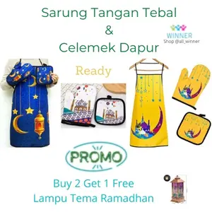 SARUNG TANGAN OVEN TEBAL Ramadhan CELEMEK Lebaran APRON MASAK DAPUR TAHAN AIR Gloves TEBAL WATERPROOF  Biru Kuning Set