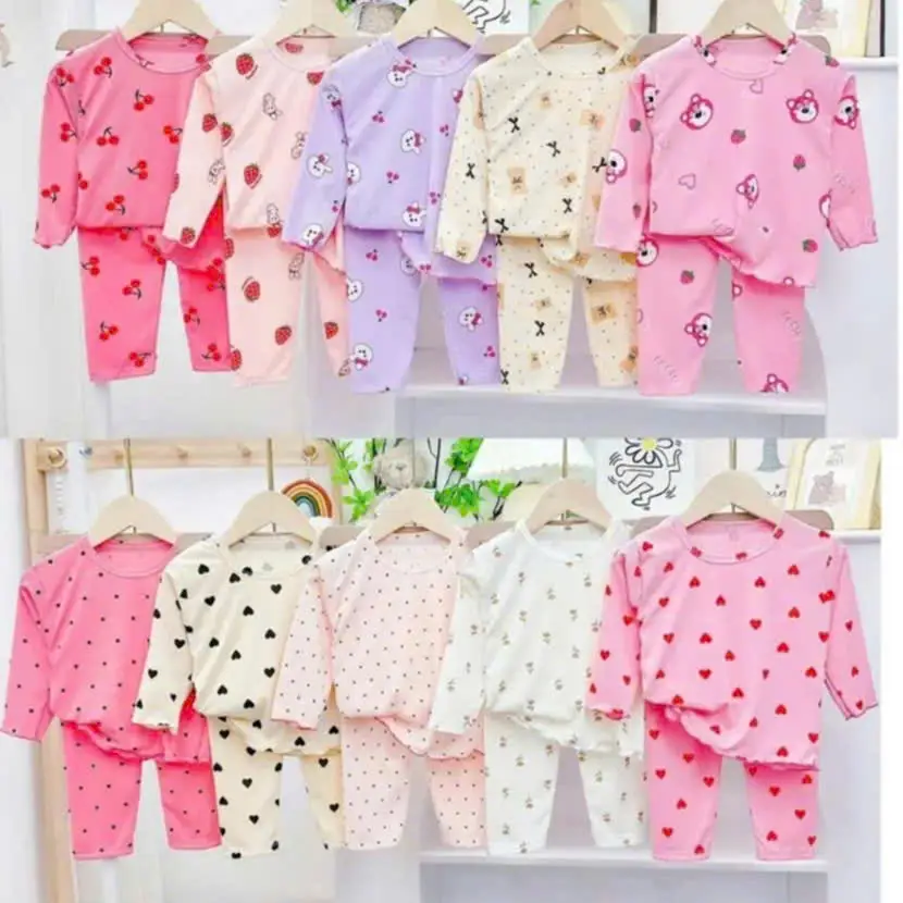 (Từ 4-32kg) Combo 4 bộ quần áo dài tay vải thun tăm lụa cuốn biên cho bé gái đến 32 kg