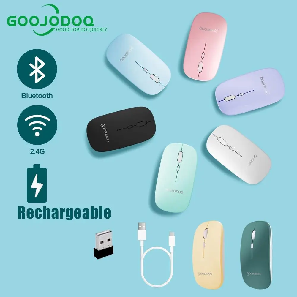 [GOOJODOQ]  Chuột không dây GOOJODOQ Bluetooth 2.4Ghz 2 trong 1 chất lượng cao Chuột máy tính không dây 2.4GHz thiết kế siêu mỏng với USB 2.0 chất lượng cao