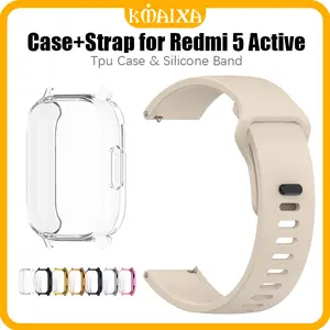 TPU Case + Silicone Strap for Redmi Watch 5 Active Anti Gores Rubber Band Soft Screen Protector Bumper Cover Belt Bracelet Accessories Tali Pengganti Jam Tangan Smartwatch for Xiaomi Redmi Watch 5 Lite