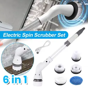 6-in-1 Alat Pembersih Listrik / Pembersih Lantai Mandi Portabel Tahan Air Untuk Kamar Mandi 6-in-1 Sikat Pembersih Kamar Mandi Listrik, Sikat Pembersih Listrik Tanpa Kabel, Tahan Air