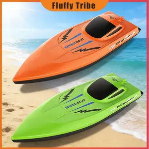 Fluffy Tribe 2.4GHz RC Scull Speedboat Perahu Mainan Perahu Kendali Jarak Jauh Anak Mainan Anak Hijau/Oranye