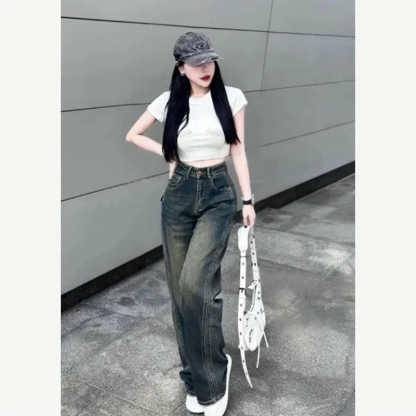 Quần Jeans Nữ Ống Rộng May Viền Chắp Thân Cực Xinh Xắn Hot Trend