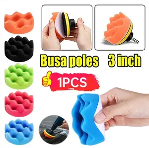 1 Pcs Busa Spon Poles Body Motor Mobil 3 inch 80mm Sponge Polishing Wax Waxing Compound Flat Gelombang 3" 3inch
