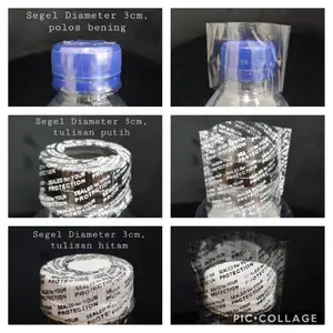 Segel Plastik Tutup Botol Aqua, diameter 2,5 - 3cm, Polos dan Tulisan Hitam Putih