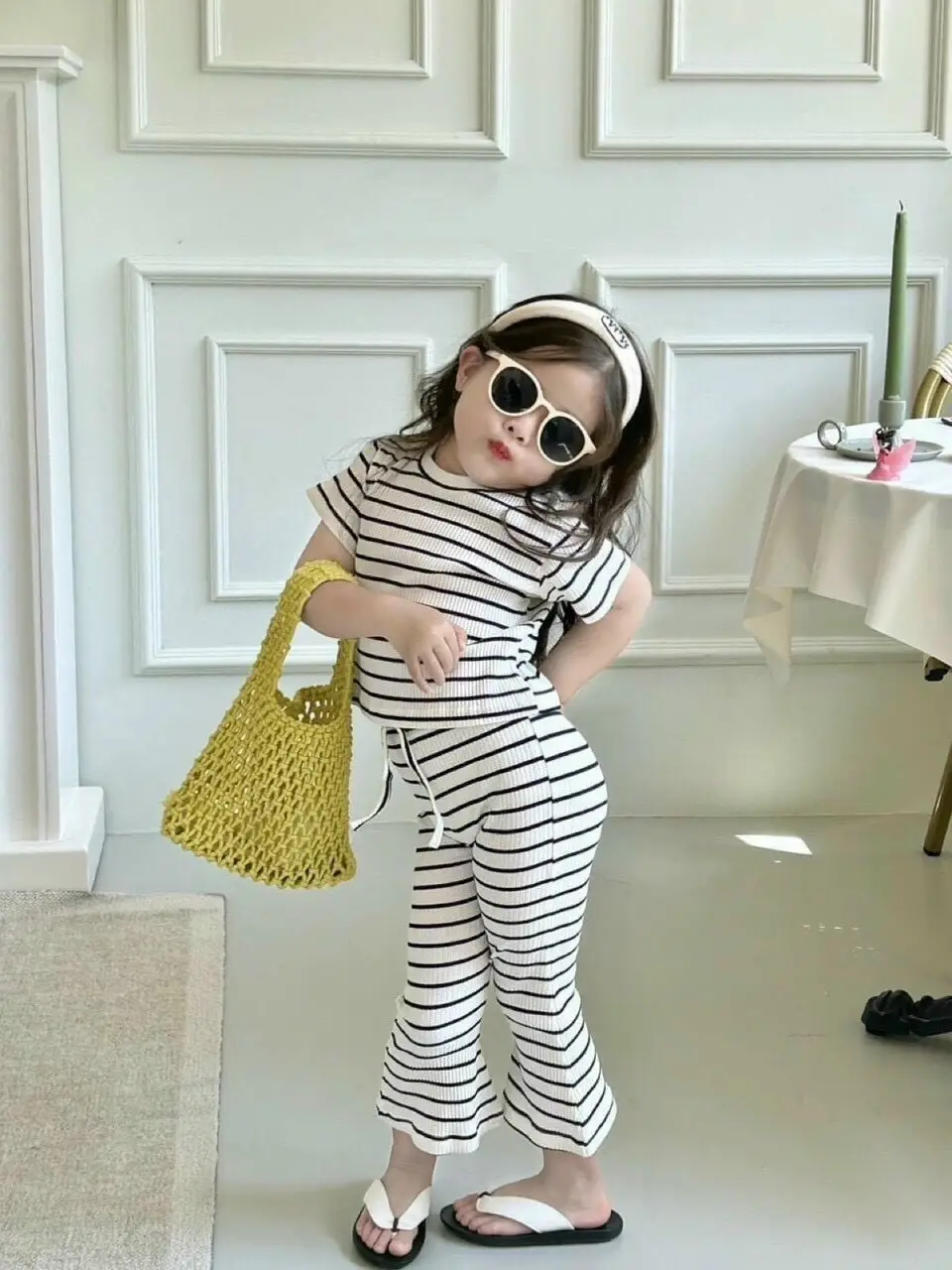 Set đồ bộ cho bé gái áo thun Croptop & quần loe từ 08-25kg[TRÒN VÀ CAO TĂNG SIZE] - 1