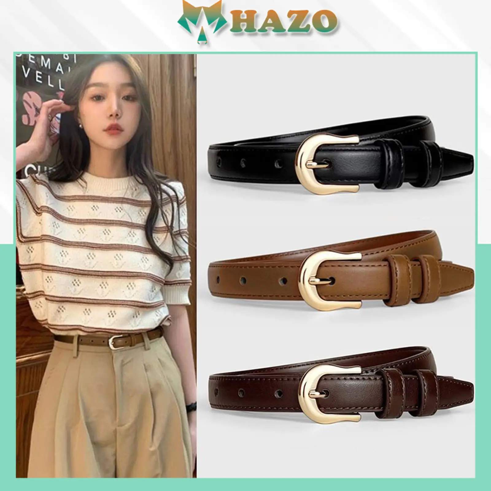 Thắt lưng nữ PK511 Khóa tròn thời trang dây nịt nữ bản 2cm da PU phong cách mới hiện đại - 1