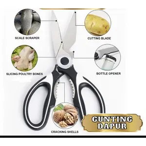 Gunting Dapur Serbaguna Gunting Ikan Ayam Daging Stainless Steel Black Murah hitam SH E28