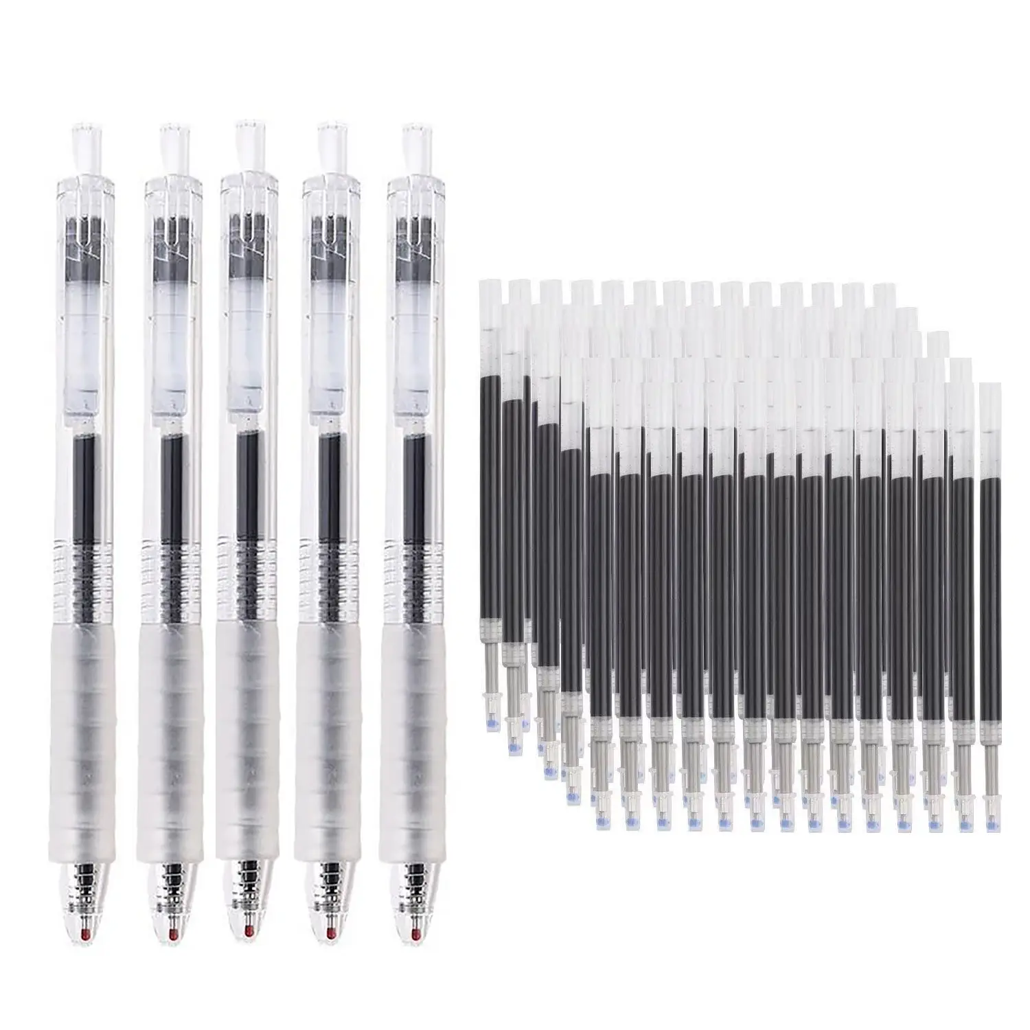 Bộ Bút Và Mực, 5 Cái, 0.5Mm, Mực Đen / Xanh Dương / Đỏ, Thích Hợp Để Viết Cho Học Sinh, Bút Bi Có Thể Thu Vào Đồ Dùng Thi, Văn Phòng Phẩm, Bao Gồm 50 Nạp