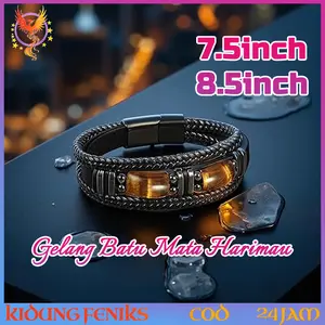 7.5inch/8.5inch Gelang Kulit Dan Batu Mata Harimau 2 Batu Aksesori Kekinian Ide Hadiah Unik