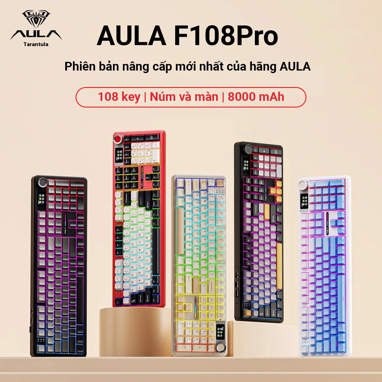 [AULA F108 Pro]Bàn phím cơ AULA F108Pro 3 mode kết nối - Phiên bản nâng cấp full size có núm xoay và màn hình 1.4 in - Pin 8000 mAh - Gasket Structure - Full key hotswapable - Phần mềm tùy chỉnh macro - Bảo hành 12T | BigBuy360 - bigbuy360.vn