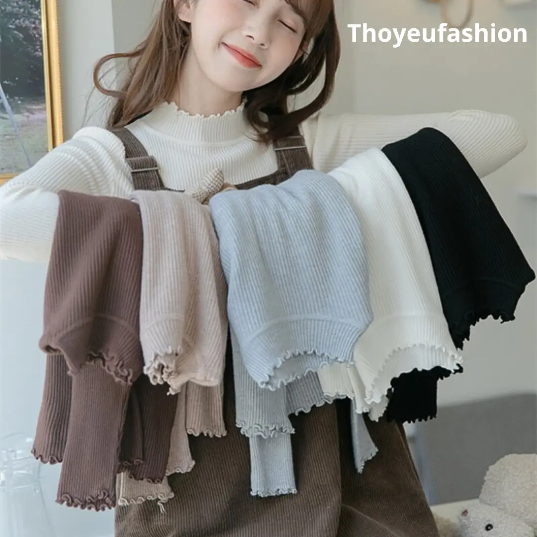 Áo Len Tăm Cổ Tròn 3 Phân Giữ Nhiệt Cho Nữ, Áo Len Giữ Nhiệt Nữ Cổ Viền Bèo Tăm cho Top Women Giữ Nhiệt 12 Màu M856