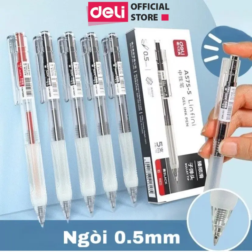 [2M LƯỢT BÁN] Bút gel Deli A575 mực xanh, đen 0.5mm cho văn phòng và học sinh - Mực nhiều, viết trơn mượt, phù hợp để luyện chữ, học tiếng Trung, Hàn, Nhật