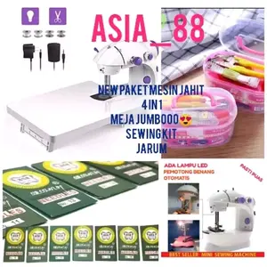 PAKET SUPER JUMBOO MESIN JAHIT MINI PORTABLE 202+MEJA BESAR+JARUM+SET ALAT JAHIT BESAR Handheld Automatic Extention Table Stitches Kain