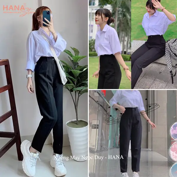 (Quần Dài 88-103cm)Quần tây nữ đi học lưng cao cạp có đỉa ống đứng suông ND668 màu Xanh Đen dáng quần vải baggy học sinh nữ đi học dài đáy cao