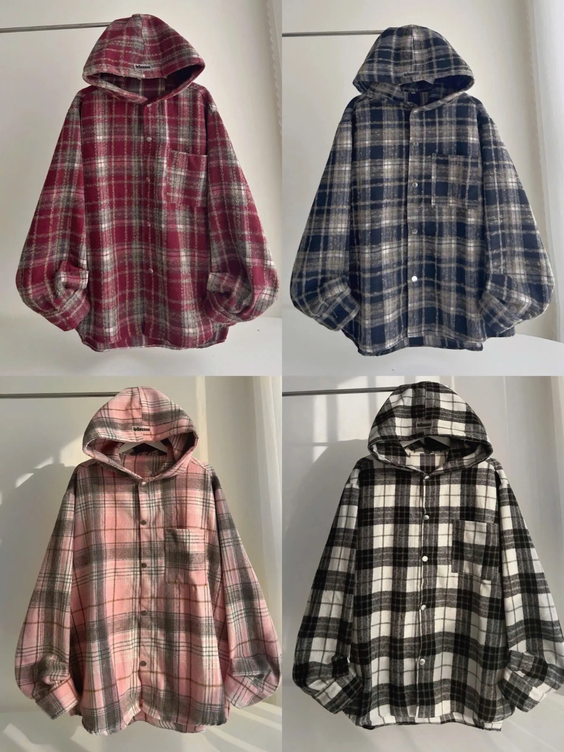 (Áo Lớn Có Túi Trong) Áo khoác sơmi chống nắng Nam Nữ Flannel có mũ 2 lớp NỈ DẠ COTTON dài tay Form rộng rãi thoải mái